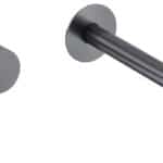 Moderne muurwastafelkraan in black gun metal voor wandmontage boven een wastafel of waskom. Voorzien van een duurzame PVD-coating, 5 jaar garantie en verkrijgbaar in 5 kleuren.