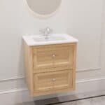 Hangend modern badmeubel 60 cm naturel eiken met vlak front en twee softclose lades