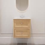 Hangend modern badmeubel 60 cm naturel eiken met vlak front en twee softclose lades