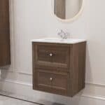 Hangend modern badmeubel 60 cm donker eiken met vlak front en twee softclose lades