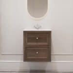 Hangend modern badmeubel 60 cm donker eiken met vlak front en twee softclose lades