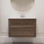 Modern hangend badmeubel 100 cm donker eiken met vlak front en twee softclose lades