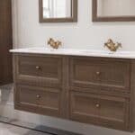 Hangend modern badmeubel 140 cm donker eiken met vlak front en twee softclose lades