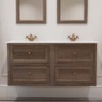 Hangend modern badmeubel 140 cm donker eiken met vlak front en twee softclose lades
