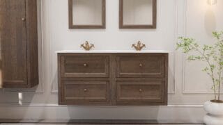 Hangend modern badmeubel 140 cm donker eiken met vlak front en twee softclose lades