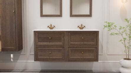 Hangend modern badmeubel 140 cm donker eiken met vlak front en twee softclose lades