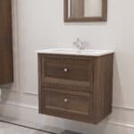 Hangend modern badmeubel 70 cm donker eiken met vlak front en twee softclose lades