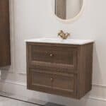Hangend modern badmeubel 80 cm donker eiken met vlak front en twee softclose lades