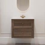Hangend modern badmeubel 80 cm donker eiken met vlak front en twee softclose lades