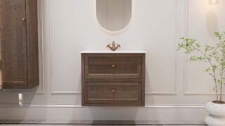 Hangend modern badmeubel 80 cm donker eiken met vlak front en twee softclose lades