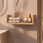 Wandplank van massief eikenhout in de kleur Naturel Eiken. Voorzien van een onzichtbare bevestiging en perfect voor badkamer, toilet of woonruimte.
