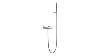 Thermostatische douchekraan in chroom, geleverd als complete set met handdouche, doucheslang van 180 cm en wandhouder. Uit de Riva Bella serie, verkrijgbaar in 6 kleuren en geleverd met 5 jaar garantie.