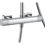 Thermostatische opbouw doucheset in chroom, geleverd als complete set met handdouche, glijstang en doucheslang. Onderdeel van de Genève serie, uitgevoerd in massief messing en verkrijgbaar in 6 kleuren. Voorzien van 5 jaar garantie.