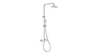 Thermostatische opbouw doucheset in chroom, geleverd als complete set met handdouche, glijstang en doucheslang. Onderdeel van de Genève serie, uitgevoerd in massief messing en verkrijgbaar in 6 kleuren. Voorzien van 5 jaar garantie.