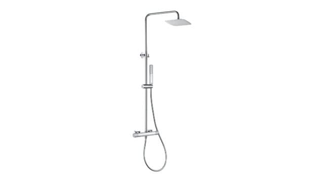 Thermostatische opbouw doucheset in chroom, geleverd als complete set met handdouche, glijstang en doucheslang. Onderdeel van de Genève serie, uitgevoerd in massief messing en verkrijgbaar in 6 kleuren. Voorzien van 5 jaar garantie.
