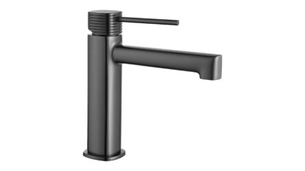 Wastafelkraan laag in black gun metal met duurzame PVD-coating. Onderdeel van de Genève serie, ambachtelijk uit één stuk massief messing vervaardigd en verkrijgbaar in 6 kleuren. Voorzien van 5 jaar garantie.
