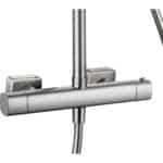 Thermostatische opbouw doucheset in geborsteld nikkel, geleverd als complete set met handdouche, glijstang en doucheslang. Onderdeel van de Lugano serie, uitgevoerd in massief messing en verkrijgbaar in 6 kleuren. Voorzien van 5 jaar garantie.