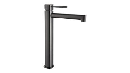 Verhoogde wastafelkraan in black gun metal met duurzame PVD-coating. Onderdeel van de Lugano serie, ambachtelijk uit één stuk massief messing vervaardigd en verkrijgbaar in 6 kleuren. Voorzien van 5 jaar garantie.