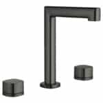 2-hendel wastafelkraan in black gun metal met duurzame PVD-coating. Onderdeel van de Lugano serie, ambachtelijk uit één stuk massief messing vervaardigd en verkrijgbaar in 6 kleuren. Voorzien van 5 jaar garantie.