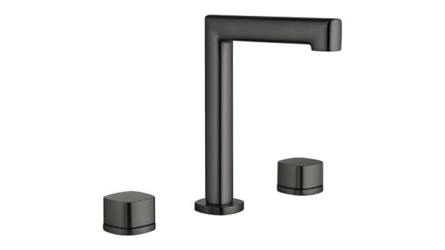2-hendel wastafelkraan in black gun metal met duurzame PVD-coating. Onderdeel van de Lugano serie, ambachtelijk uit één stuk massief messing vervaardigd en verkrijgbaar in 6 kleuren. Voorzien van 5 jaar garantie.