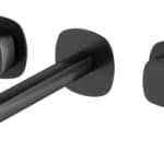 2-hendel inbouw muurwastafelkraan in black gun metal met duurzame PVD-coating, geleverd inclusief inbouwdeel. Onderdeel van de Lugano serie, ambachtelijk uit één stuk massief messing vervaardigd en verkrijgbaar in 6 kleuren. Voorzien van 5 jaar garan