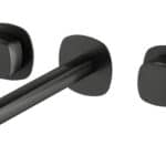 2-hendel inbouw muurwastafelkraan in black gun metal met duurzame PVD-coating, geleverd inclusief inbouwdeel, geleverd als complete set inclusief bijpassende clickwaste. De clickwaste is een handige pop-up afvoer die je eenvoudig opent en sluit door