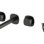 2-hendel inbouw muurwastafelkraan in black gun metal met duurzame PVD-coating, geleverd inclusief inbouwdeel, geleverd als complete set inclusief bijpassende clickwaste. De clickwaste is een handige pop-up afvoer die je eenvoudig opent en sluit door