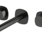 2-hendel inbouw muurwastafelkraan in black gun metal met duurzame PVD-coating, geleverd inclusief inbouwdeel, geleverd als complete set inclusief bijpassende clickwaste. De clickwaste is een handige pop-up afvoer die je eenvoudig opent en sluit door