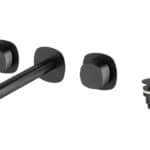 2-hendel inbouw muurwastafelkraan in black gun metal met duurzame PVD-coating, geleverd inclusief inbouwdeel, geleverd als complete set inclusief bijpassende clickwaste. De clickwaste is een handige pop-up afvoer die je eenvoudig opent en sluit door