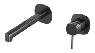 Inbouw muurwastafelkraan in black gun metal met duurzame PVD-coating, geleverd inclusief inbouwdeel. Onderdeel van de Genève serie, ambachtelijk uit één stuk massief messing vervaardigd en verkrijgbaar in 6 kleuren. Voorzien van 5 jaar garantie.