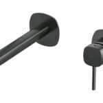 Inbouw muurwastafelkraan in black gun metal met duurzame PVD-coating, geleverd inclusief inbouwdeel, geleverd als complete set inclusief bijpassende clickwaste. De clickwaste is een handige pop-up afvoer die je eenvoudig opent en sluit door erop te d