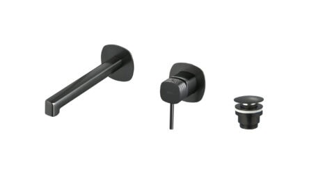 Inbouw muurwastafelkraan in black gun metal met duurzame PVD-coating, geleverd inclusief inbouwdeel, geleverd als complete set inclusief bijpassende clickwaste. De clickwaste is een handige pop-up afvoer die je eenvoudig opent en sluit door erop te d