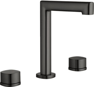 2-hendel wastafelkraan in black gun metal met duurzame PVD-coating. Onderdeel van de Genève serie, ambachtelijk uit één stuk massief messing vervaardigd en verkrijgbaar in 6 kleuren. Voorzien van 5 jaar garantie.
