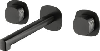 2-hendel inbouw muurwastafelkraan in black gun metal met duurzame PVD-coating, geleverd inclusief inbouwdeel. Onderdeel van de Genève serie, ambachtelijk uit één stuk massief messing vervaardigd en verkrijgbaar in 6 kleuren. Voorzien van 5 jaar garan