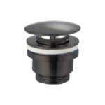 Wastafelkraan laag in black gun metal met duurzame PVD-coating, geleverd als complete set inclusief bijpassende clickwaste. De clickwaste is een handige pop-up afvoer die je eenvoudig opent en sluit door erop te drukken. Onderdeel van de Lugano serie