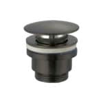 2-hendel wastafelkraan in black gun metal met duurzame PVD-coating, geleverd als complete set inclusief bijpassende clickwaste. De clickwaste is een handige pop-up afvoer die je eenvoudig opent en sluit door erop te drukken. Onderdeel van de Lugano s