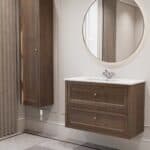 Modern hangend badmeubel 100 cm donker eiken met vlak front en twee softclose lades