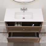 Modern hangend badmeubel 100 cm donker eiken met vlak front en twee softclose lades