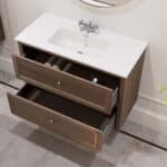 Modern hangend badmeubel 100 cm donker eiken met vlak front en twee softclose lades
