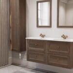 Hangend modern badmeubel 140 cm donker eiken met vlak front en twee softclose lades