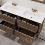 Hangend modern badmeubel 140 cm donker eiken met vlak front en twee softclose lades
