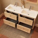 Modern naturel eiken badkamermeubel 140 cm met twee lades en mat witte mineraalstenen wastafel