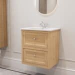 Hangend modern badmeubel 60 cm naturel eiken met vlak front en twee softclose lades