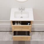Hangend modern badmeubel 60 cm naturel eiken met vlak front en twee softclose lades