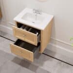 Hangend modern badmeubel 60 cm naturel eiken met vlak front en twee softclose lades