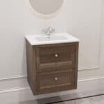 Hangend modern badmeubel 60 cm donker eiken met vlak front en twee softclose lades