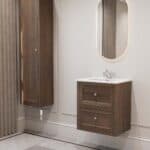 Hangend modern badmeubel 60 cm donker eiken met vlak front en twee softclose lades