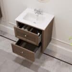 Hangend modern badmeubel 60 cm donker eiken met vlak front en twee softclose lades