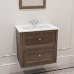 Hangend modern badmeubel 70 cm donker eiken met vlak front en twee softclose lades