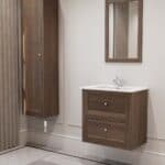 Hangend modern badmeubel 70 cm donker eiken met vlak front en twee softclose lades